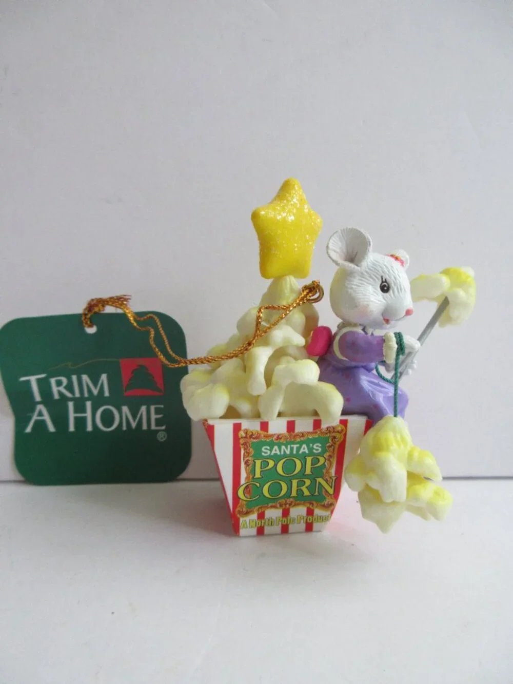 Trim A Home Christmas Tree Ornament Mouse Stringing Santa's Popcorn Kmart 1996